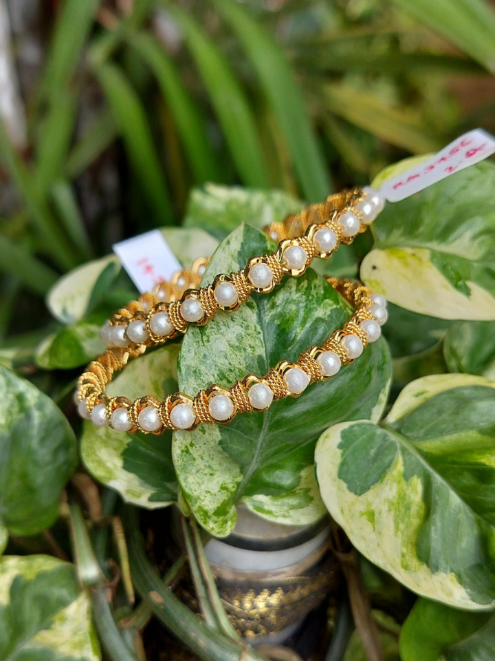 Gold plated pearl bangles